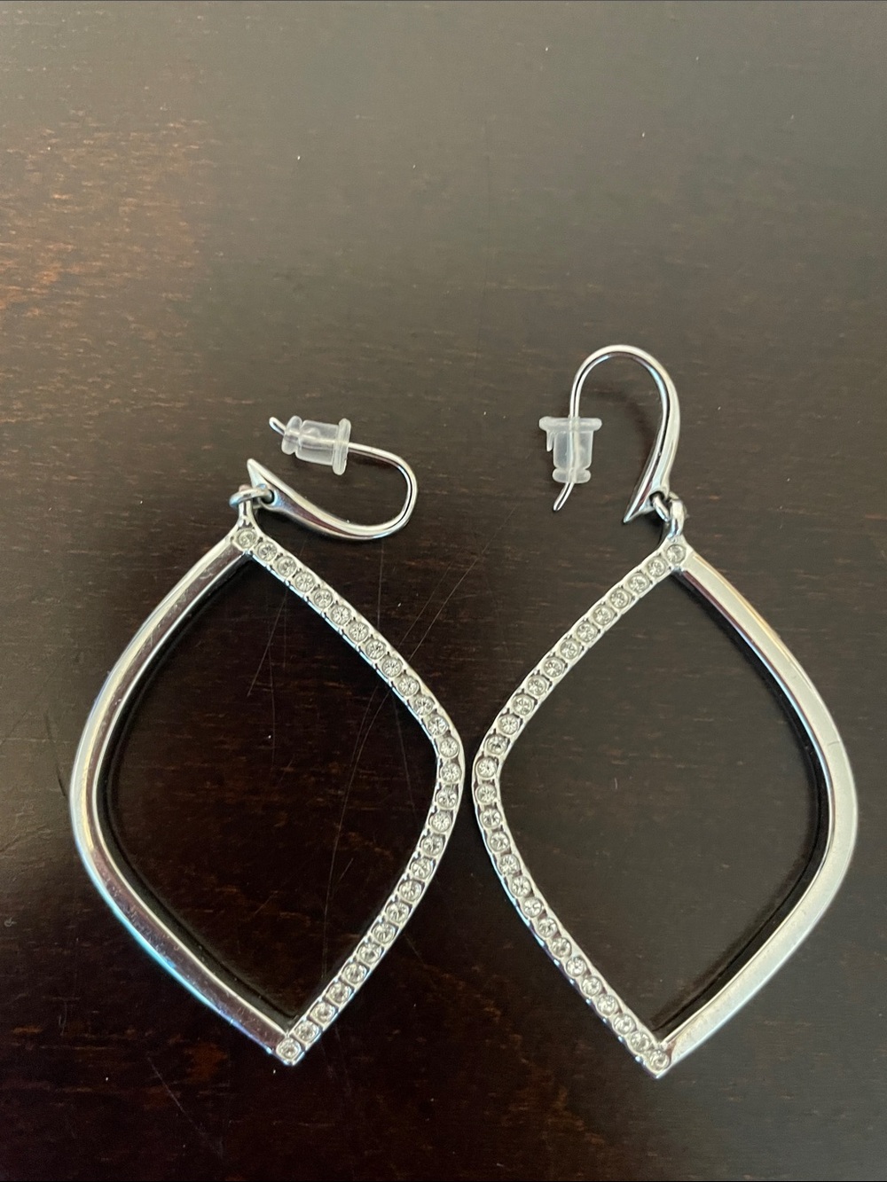 Touchstone Crystal Silver Open Teardrop Earrings with Clear Crystals
